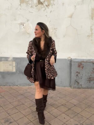 Vestido lencero pico marrón