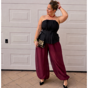 Pantalon balloom seda burdeo