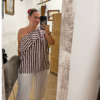 Camisa  volante rallas burdeo