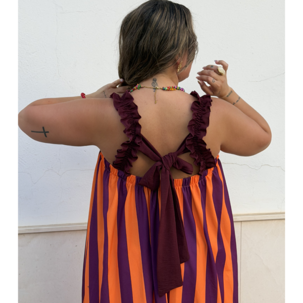 Vestido rayas naranja y morado