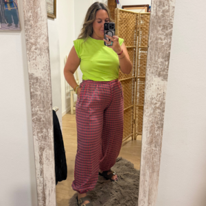Pantalon vichy rosa y celeste