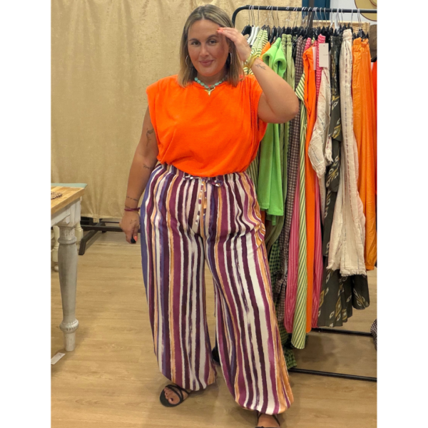 Pantalon rayas malva-naranja
