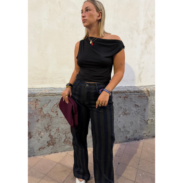 Pantalon vaquero rayas gris y negra